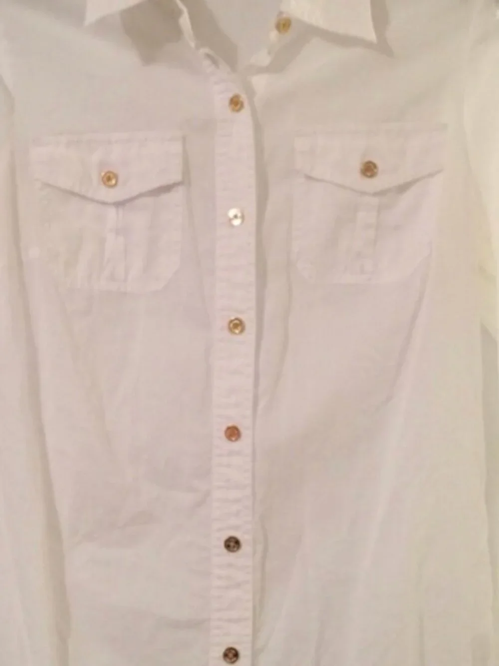 Tory Burch White Button Front Utility Shirt Gold Buttons Sz 6